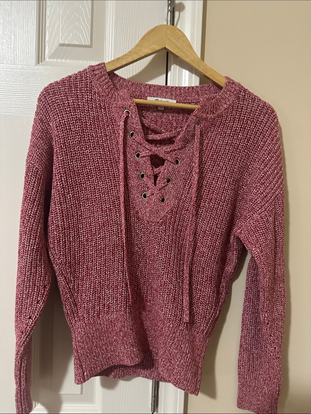 Madewell Lace-Up V-Neck Chenille Sweater - Dusty Rose